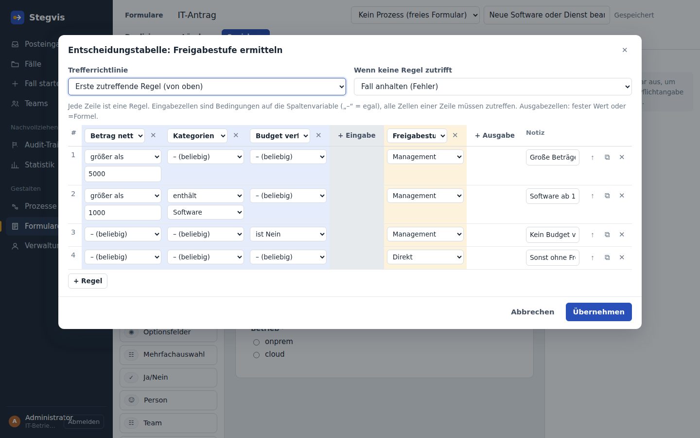 Formular-Designer mit dem Formular IT-Antrag.